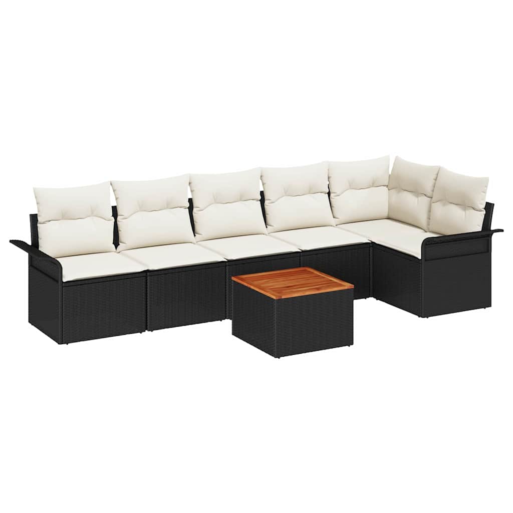 Garten-Sofa-Set mit Kissen mit Speicher 7 pcs Schwarz und Creme